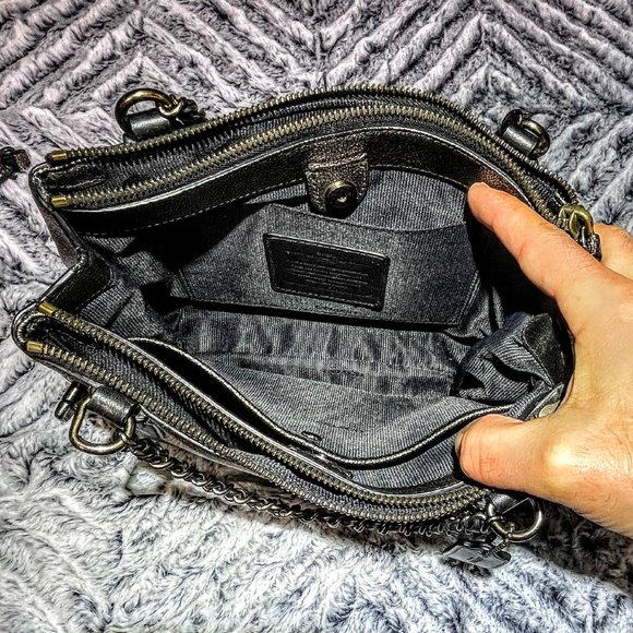 GUC - COACH MINI TURNLOCK BOROUGH BAG W/WOVEN CHAIN IN METALLIC LEATHER (33619) - Picture 12 of 13